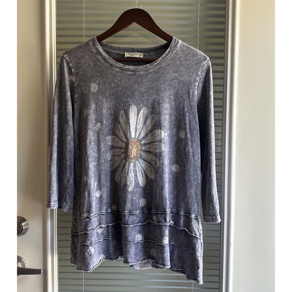 Jess & Jane Mineral Washed Tunic Medium Purple Gray Daisy Artsy Tiered Lagenlook